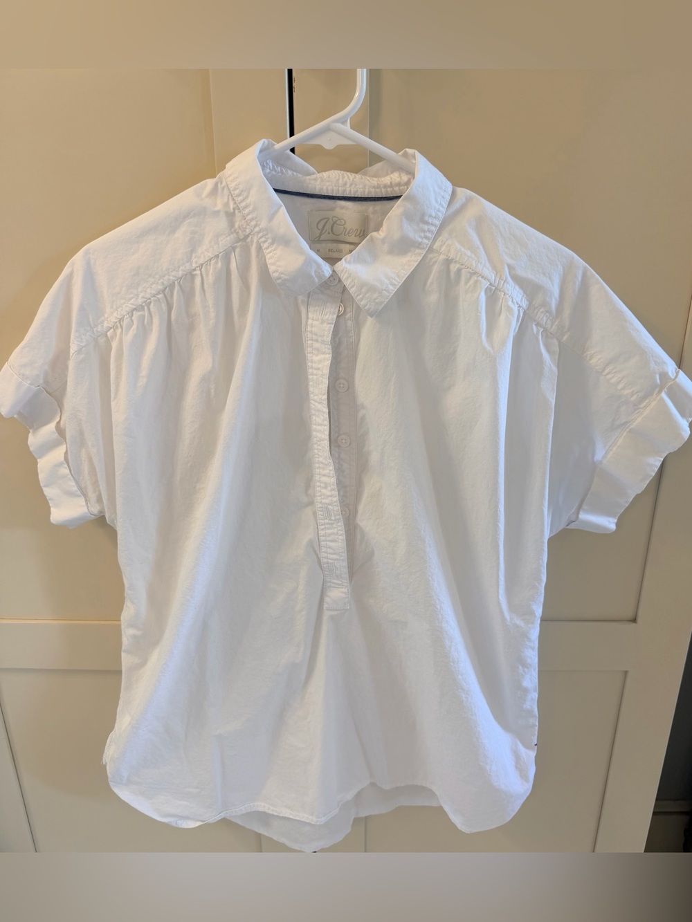 J. Crew White Short-Sleeve Button-Down Camp Shirt